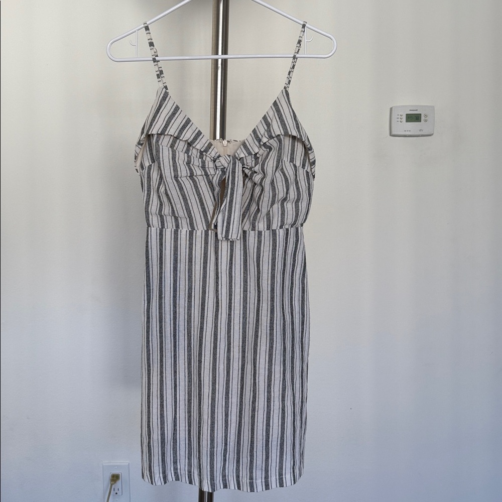 Striped Tie-Front Mini Dress in Black & White